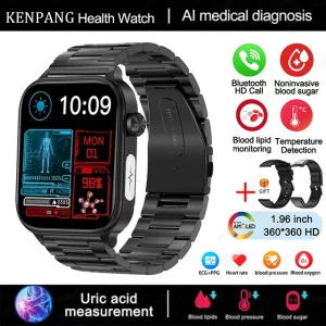2024 New ECG+PPG Medical Grade Smart Watch Men Blood Glucose Blood Lipid Uric Acid Monitoring Bluetooth Call Health Smartwatches - Health monitoring - Black-Steel-2A